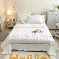 H Exit Ensemble de housse de couette d'été en mousseline style blogueuse coréenne Instagram, matelassé, féminin, en fibre synthétique lavée, bords volantés, double