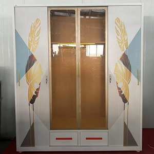 Armoire en acier pour chambre à coucher, 4 portes, avec impression, armoire en métal pour vêtements, armoire pour auberge - Product Image 1