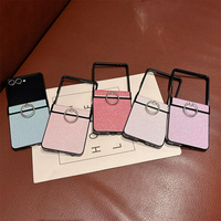 Étui de téléphone élégant en cuir grainé litchi pastel pour Samsung Galaxy Z Flip 8 7 6 5 avec support anneau et protection fine