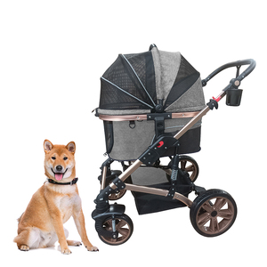PawHut Pet Stroller With Universal Front Wheels, Shock Absorber, One Click Foldable Dog Cat Carriage With Brakes, Storage Bags, Mesh Window, Safety Leash For Large & Medium-sized Dogs, Red