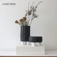 소매 우아한 짧은 현대 검은 꽃병 바닥 도자기 테이블 스탠드 꽃 화병 세트 컬렉션