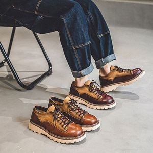 Chaussures de travail en toile à lacets pour hommes, bout rond, semelle extérieure en caoutchouc antidérapante, semelle épaisse, style décontracté mature - Product Image 6