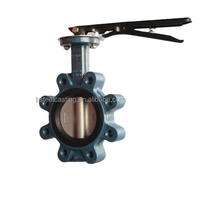 Vanne papillon en fonte ductile avec joint EPDM, disque en bronze aluminium, poignée à levier verrouillable, à oreilles, manuelle, haute température, pour applications marines et hydrauliques