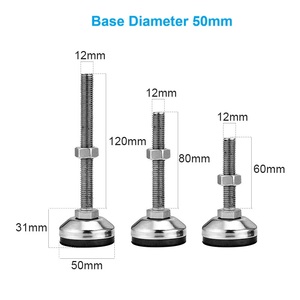 Pieds de nivellement réglables en acier inoxydable 80 mm, base antidérapante avec vis M20 - Product Image 4