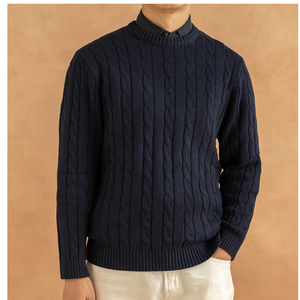 Otoño Invierno hombres 100% algodón pulóver RL estilo Base manga larga cálido Casual suéter cuello retorcido patrón frontal sólido de punto - Product Image 5