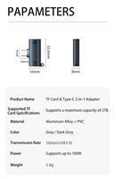 Lector de Tarjetas Tipo-C 2 en 1 USB3.0 TF, Adaptador OTG con Carga PD de 100W, Compatible con Tarjetas Micro SD de 2TB para Teléfono y Portátil