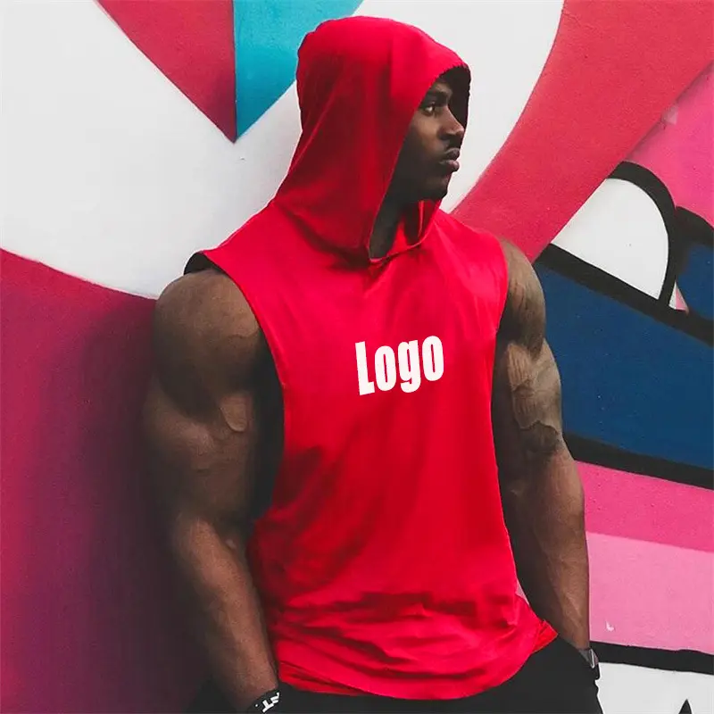 Custom LOGO Sprortswear Spring Summer Solid fitness Vest Man Casual Hoodie tops sexy training sport wear Vest men