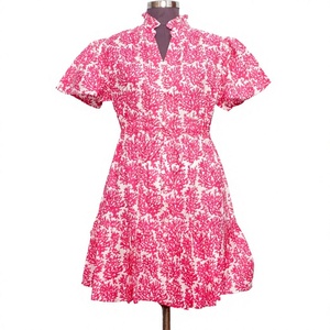 Women's Floral Print V-Neck <b>Wrap</b> Dress <b>Pink</b> Fit Flare Mini Dress short Sleeves Digital Printing Casual Dress For Women - Product Image 1