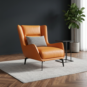 Sillón de Cuero Moderno, Respaldo Sólido, Giratorio, Estilo Mid-Century, Mueble para Sala de Estar - Product Image 2