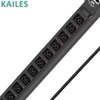 KAILES(KLS) K44I 16A Monophasé IP PDU Points antidérapants18 C39 Disjoncteur à échange à chaud Indicateur lumineux de puissance Compteur IP Noir