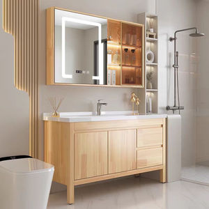 ตู้ห้องน้ำไม้เนื้อแข็งแบบตั้งพื้นพร้อมอ่างล้างหน้าไม้โอ๊ค - Product Image 2