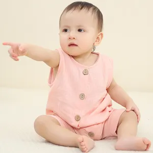 Michley 100 % Baumwolle Sommerstrampler solide Kleidung Säugling Jungen Jumpsuits Babystrampler