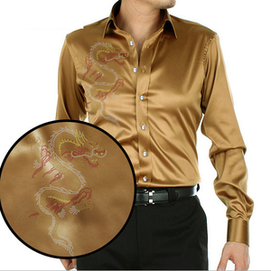 <span class=keywords><strong>Camicia</strong></span> da <span class=keywords><strong>uomo</strong></span> a maniche lunghe in <span class=keywords><strong>raso</strong></span> con stampa drago cinese e design in lamina d'oro, casual - Product Image 4