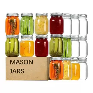 Mason Jar 4oz 8oz 12oz 16oz kín container cho pickling đóng hộp chần rộng miệng thủy tinh Mason đóng hộp lọ với nắp
