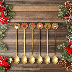 Juego de Cubiertos Navideños Creativos de Acero <span class=keywords><strong>Inoxidable</strong></span> Dorado con Diseño de Hombre de Jengibre, Divertida Cuchara para Remover Café, Regalo Navideño - Product Image 3
