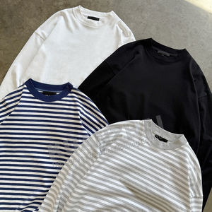 カスタムストライプTシャツ長袖ボックス100% コットンサーマル特大男性用クルーネックスウェットシャツ男性用 - Product Image 2