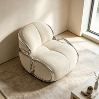 Designer-Akzentsessel aus Fiberglas mit Stoffbezug, Moderner Luxuriöser Geschwungener Einzelsofa-Stuhl für das Wohnzimmer