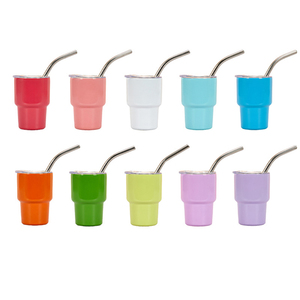 El más nuevo vaso de metal de acero inoxidable lindo mini vaso de vidrio de chupito de sublimación de 2oz con tapa de paja - Product Image 2