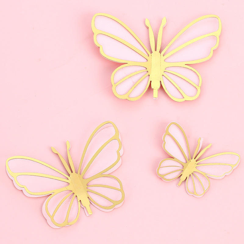 Golden 3 pink butterflies (with wire + glue dots)