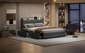 <span class=keywords><strong>Lit</strong></span> à lumière LED king size avec rangement 4 tiroirs - Product Image 6