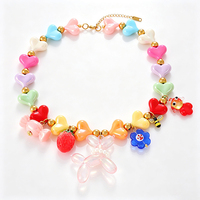 Asu kleurrijke choker ketting met hartvormige kralen en ballonhondjes & fruitbedels, zomerse statement sieraden voor vrouwen