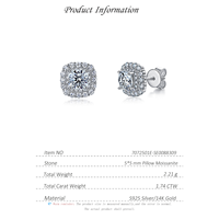 Boucles d'oreilles clous en moissanite double halo en forme de petit cube de sucre 1,74 CTW S925, cadeau de fiançailles et de commémoration pour femme
