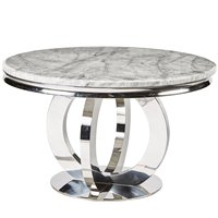 Meubles de salle à manger modernes, table ronde à plateau en marbre et base en acier inoxydable, table de restaurant en chrome argenté pour la maison et l'hôtel