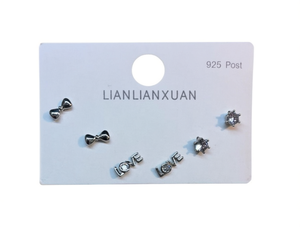 Orecchini a Perno Lianlianxuan Placcati Argento con Fiocco e Zirconi, Gioielli Regalo per Donne, Perno in Argento 925 - Product Image 1