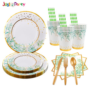 10 khách mỗi bộ màu xanh lá cây lá chủ đề Đảng trang trí dùng một lần giấy tấm cốc giấy dao nĩa muỗng bữa tiệc sinh nhật - Product Image 1