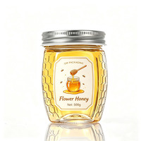 Bocal en verre pour miel et confiture à motif nid d'abeille, 500g, 700g, 1000g, avec couvercle métallique