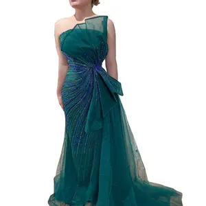 Dubai Green Beaded Mermaid High Split 2023 Evening Gowns Serene Hill LA72090 Prom Dresses For Women Wedding Party