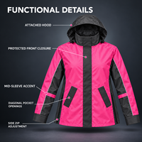 Veste de pluie imperméable rose et noire à blocs de couleur avec capuche pour femme, idéale pour les trajets quotidiens, le cyclisme et les activités de plein air – Vêtement de pluie léger personnalisé pour adulte