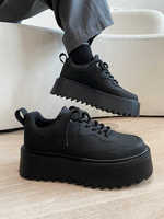 Baskets noires à plateforme pour hommes, chaussures décontractées à semelle épaisse, semelle extérieure en zigzag, confortables, à lacets, pour le streetwear