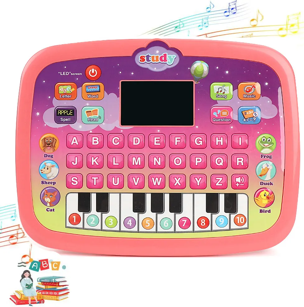 Tablet belajar anak, mainan pendidikan elektronik dengan kata angka alfabet musik untuk Prasekolah