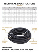 Tuyau flexible en nylon et caoutchouc AN12-20 pour carburant, huile, gaz, diesel, renforcé en acier inoxydable, noir, tressé, pour applications automobiles et hydrauliques