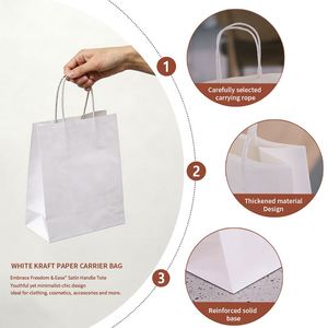Bolsas de Regalo de Papel Blanco Liso, Bolsas de Papel Kraft Imprimibles con Asas Retorcidas para Manualidades y Logotipos Personalizados - Product Image 5