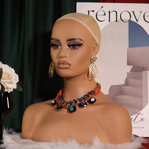 Tête de Mannequin Femme Réaliste en PVC de Haute Qualité MCY avec Épaules, Peau Marron, Maquillage, Support de Présentation pour Perruques - Product Image 4