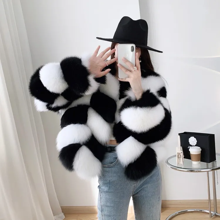 Natural Real Fox Fur Coat Ladies Fashion Thick Fluffy Fur Jacket Winter Warm Women Outwear Black White Gum Woman Coat Fur Fox