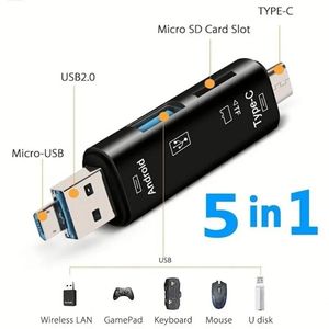อะแดปเตอร์อ่านการ์ด 5 in 1 มัลติฟังก์ชั่น Type C Micro USB เป็น USB OTG USB 2.0 รองรับการ์ด TF สำหรับคอมพิวเตอร์และอุปกรณ์ Android - Product Image 2