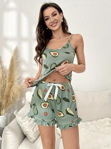 Conjunto de pijama de aguacate con correa Sexy de verano para <span class=keywords><strong>mujer</strong></span>, ropa de casa informal, cintura elástica, superventas, salida de fábrica barata - Product Image 2
