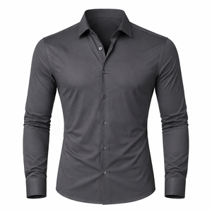 Camicia da <span class=keywords><strong>Uomo</strong></span> Elasticizzata Grigio Scuro <span class=keywords><strong>Slim</strong></span>-<span class=keywords><strong>Fit</strong></span> con Ricamo Personalizzato Manica Lunga 100% Cotone <span class=keywords><strong>Abbigliamento</strong></span> Casual Maschile - Product Image 5