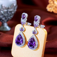Boucles d'Oreilles Romantiques Pendantes Faux Piercings Clip Pour Femme Sans Perçage, Violettes Pour Fiançailles et Banquets