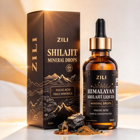 Gouttes liquides orales de Shilajit à haute concentration, marque privée, 1:1 Pur Qualité Or de l'Himalaya, 60% Acide Fulvique, Saveur Personnalisée