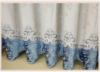 Rideaux de luxe bleu ciel brodés, rideaux semi-occultants brodés de fleurs pour salon, cantonnières