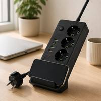 Multiprise sans fil de style européen avec 6 ports USB-A, 1 port Type-C, 4 prises, pour usage hospitalier, câble de 2m, en laiton, 10A
