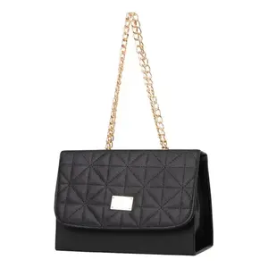 Sac fourre-tout matelassé noir pour femme Fana Melina avec bandoulière chaîne dorée, sac à main décontracté pour usage quotidien - Product Image 1