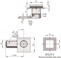 Serrure de coffret électrique 22 mm, combinaison en alliage de zinc, serrure à came carrée universelle pour porte de boîte électrique