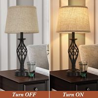 Lampes de table USB 2 pièces modernes 2 ampoules LED abat-jour en tissu à cage spirale noir pour chambre salon table de lecture de chevet E26