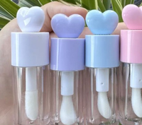 Tubes de gloss à lèvres en plastique rose de 3 ml, 4 ml, 6 ml, en forme de cœur, avec un grand pinceau, tubes d'huile à lèvres