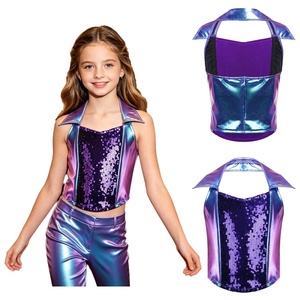 Conjuntos de Baile para Niñas, Top Corto con Lentejuelas Holográficas, Cuello Alto Metálico, para Actuaciones Contemporáneas, Personalizado - Product Image 2
